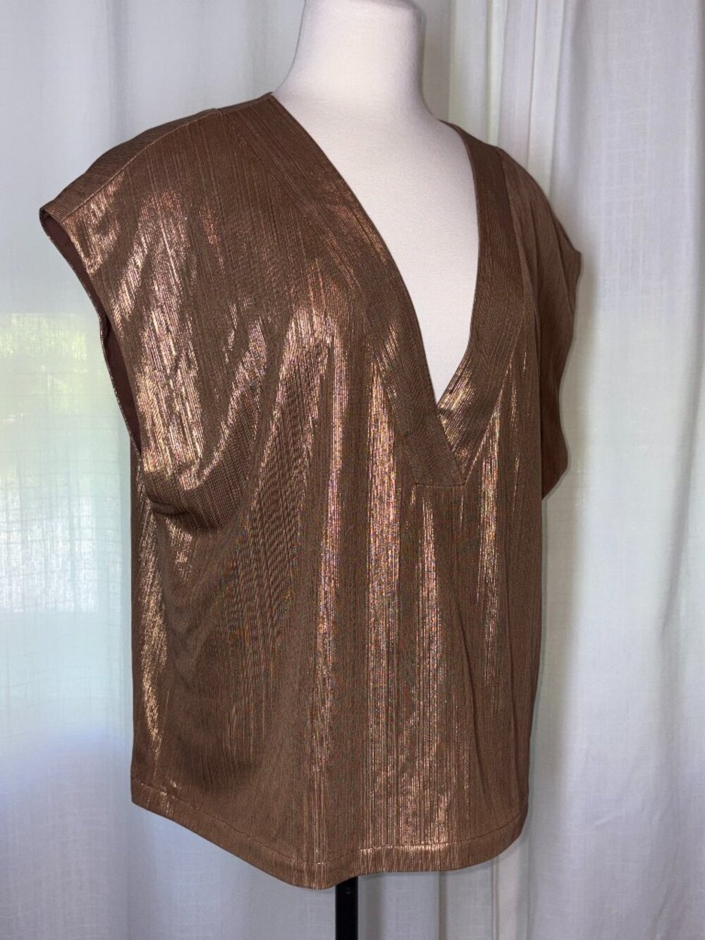 Metallic Brown Deep-V Sleeveless Blouse By Molly Bracken